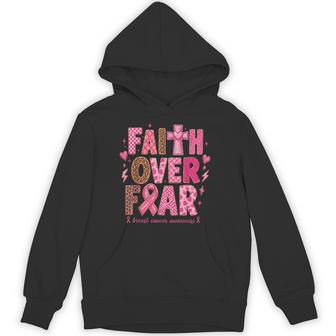 Faith Over Fear Leopard Breast Cancer Awareness Pink Ribbon Hoodie - Thegiftio UK