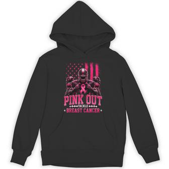 Football Pink Out Breast Cancer Awareness American Flag Hoodie - Thegiftio UK