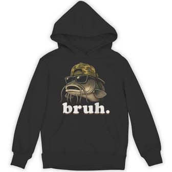 Bruh Catfish Camo Fishing Boys Kids Saying Fisherman Hoodie - Thegiftio UK