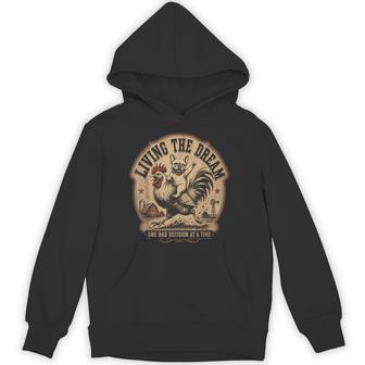 French Bulldog Riding Rooster Living The Dream Farm Hoodie - Thegiftio UK