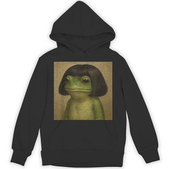 Frog With Bob Haircut Meme Retro Toad Graphic Hoodie - Thegiftio UK