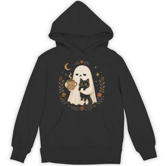 Halloween Ghost Black Cat Meh Cute Spooky Hoodie - Thegiftio UK