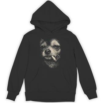 Moody Long Haired Chihuahua Smoking Cigarette Meme Hoodie - Thegiftio UK