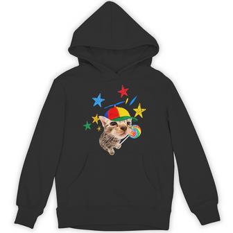 Silly Cat Propeller Hat With Lollipop Kidcore Meme Hoodie - Thegiftio UK