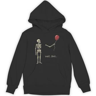 Skeleton Lost Balloon Well Shit Halloween Quirky Humor Hoodie | Seseable UK