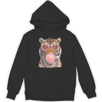 Glam Tiger With Sunglasses Boujee Animal Bubblegum Graphic Hoodie - Thegiftio UK
