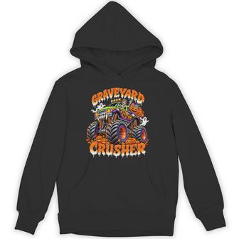 Graveyard Crusher Skeleton Monster Truck Ghosts Halloween Hoodie - Thegiftio UK