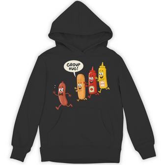 Group Hug Sausage Bun Ketchup Mustard Hotdog Hoodie - Thegiftio UK