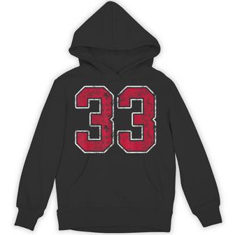 Grunge Red White Number 33 Jersey Player Uniform 33 Hoodie - Thegiftio UK