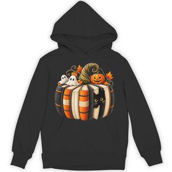 Halloween Book Lover Black Cat Ghost Pumpkin Books Reading Hoodie - Thegiftio UK