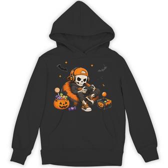 Halloween Skeleton Video Gamer Gaming Game Pumpkin Boys Kids Hoodie - Thegiftio UK