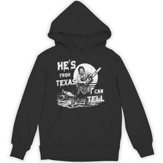 Hes From Texas I Can Tell Chainsaw Horror Halloween Graphic Hoodie | Seseable UK