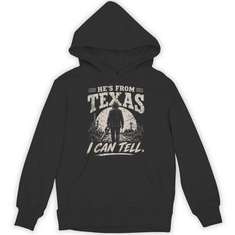 Hes From Texas I Can Tell Chainsaw Horror Sleeveless Hoodie - Thegiftio UK