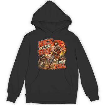 Hes From Texas I Can Tell Halloween Skeleton Horror Hoodie - Thegiftio UK