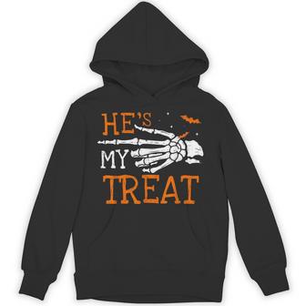 He's My Treat Skeleton Matching Couple Halloween Costume Hoodie - Thegiftio UK