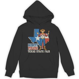 Howdy Folks Texas State Fair Cowboy Retro Tx Map Texan Flag Hoodie - Thegiftio UK