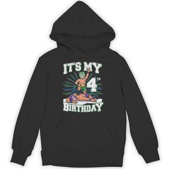It's My 4Th Wrestling Birthday Party Wrestler 4 Year Old Boy Hoodie - Thegiftio UK