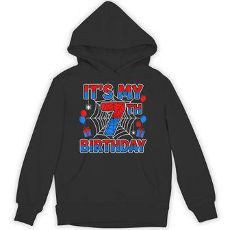 Its My 7Th Birthday Boy 7 Year Old Spider Web Birthday Party Hoodie - Thegiftio UK