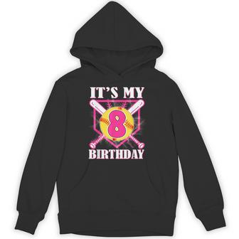 It's My 8Th Birthday 8 Year Old Birthday Softball Player Hoodie - Thegiftio UK