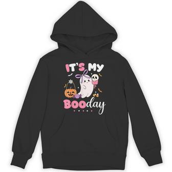 Its My Boo Day Cute Halloween Birthday Ghost Bow Preppy Hoodie - Thegiftio UK