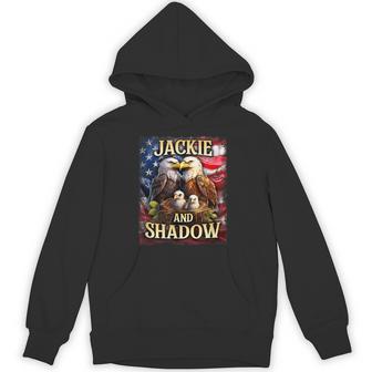 Jackie And Shadow Bald Eagle On Us American Flag Hoodie - Thegiftio UK