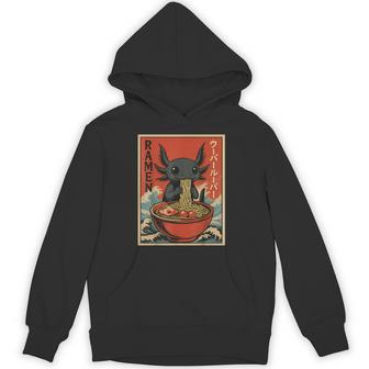 Japanese Anime Axolotls Ramen – Black Axolotl Eating Ramen Hoodie | Seseable UK