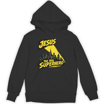 Jesus The Real Superhero Cityscape Illustration Hoodie - Thegiftio UK