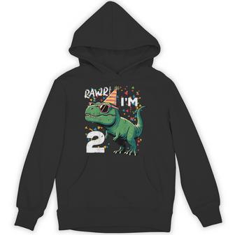 Kids 2Nd Birthday Trex Rawr Im 2 Years Old Bday Dino Toddler Boys Hoodie - Thegiftio UK