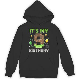 Kids 9Th Birthday Gamer Pixel 9 Years Old Video Game Party Hoodie - Monsterry