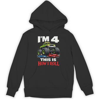 Kids Racing Monster Truck 4Th Birthday 4 Year Old Boy Born 2022 Hoodie - Thegiftio UK