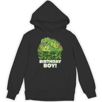 Kids Three Rex Birthday Boy T-Rex Dinosaur 3Rd Birthday Party Hoodie - Thegiftio UK
