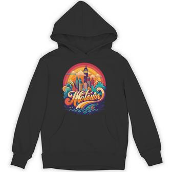 Motown Detroit City Skyline Vintage Inspired 70S Lovers Hoodie - Thegiftio UK