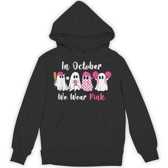 In October We Wear Pink Baseball Breast Cancer Ghost Hoodie - Thegiftio UK