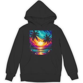 Orange And Aqua Sunset With Silhouetted Palm A Trees Beach Hoodie - Thegiftio UK