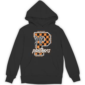 Panthers Checkered Print Orange Panther Pride School Spirit Hoodie - Thegiftio UK