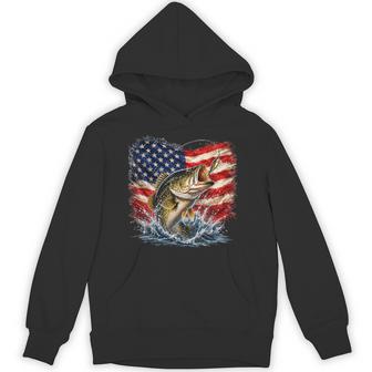 Patriotic Bass Fishing American Flag Vintage Fisherman Hoodie - Thegiftio UK