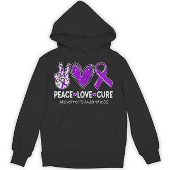 Peace Love Cure Alzheimer's Awareness Ribbon Purple Dementia Hoodie - Thegiftio UK