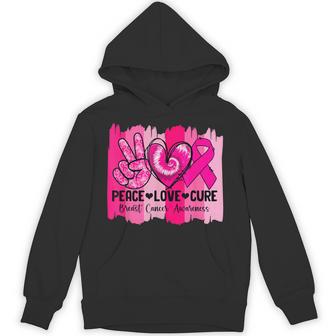 Peace Love Cure Pink Ribbon Family Breast Cancer Awareness Hoodie - Thegiftio UK