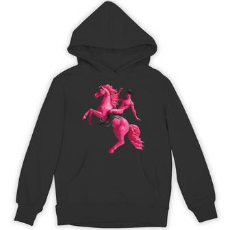 Pink Vampire Cowboy Riding Pony Weird Nude Surreal Humor Hoodie - Thegiftio UK