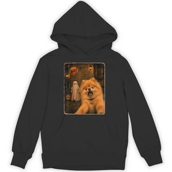 Pomeranian Dog Ghost Selfie Boo Balloon Halloween Costume Hoodie - Thegiftio UK