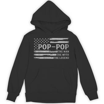 Pop-Pop Man Myth Legend Grey Usa Flag Father's Day Grandpa Hoodie - Thegiftio UK