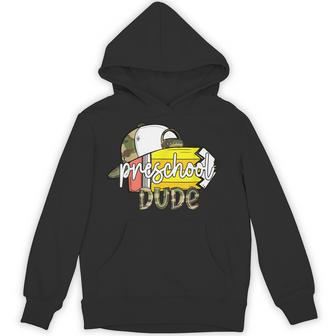 Preschool Dude Pencil Hat Camo First Day Of School Hoodie - Thegiftio UK
