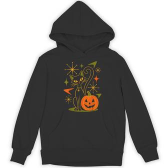Retro Black Cat Pumpkin Atomic Halloween Graphic Hoodie - Thegiftio UK