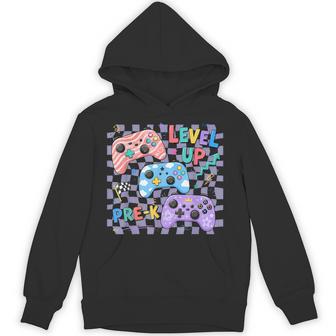 Retro Checkered Level Up Pre K Gamer Back To School Gaming Hoodie - Thegiftio UK