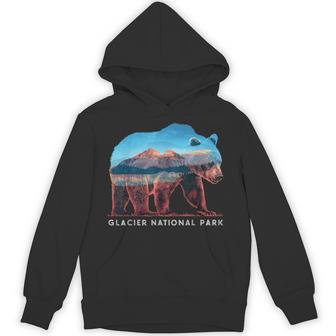 Retro Distressed Glacier Bear Glacier National Park Souvenir Hoodie - Thegiftio UK