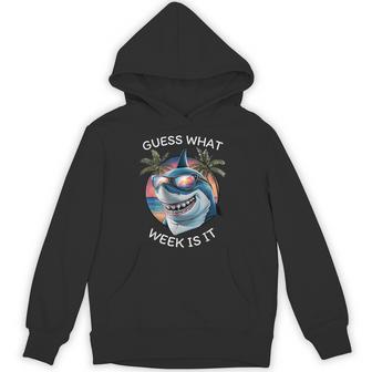 Retro Shark 2025 Week Guess What Week Is It Fun Shark Lover Hoodie - Thegiftio UK