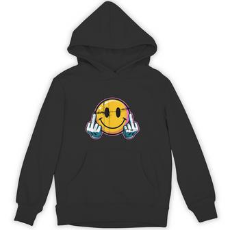 Retro Vintage Smile Face Middle Finger Graphic Hoodie - Thegiftio UK