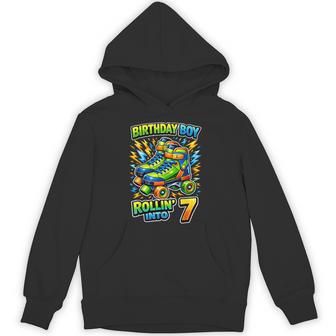 Roller Skating 7Th Birthday Boy Party Boys Rollin Into 7 Hoodie - Thegiftio UK