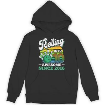 Rolling Into 10 Boy Bowling Birthday Party 10Th Birthday Hoodie - Thegiftio UK