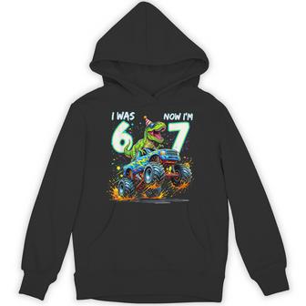 I Was Six Now I'm Seven Dinosaur 67 Meme 7Th Birthday Boys Hoodie - Thegiftio UK